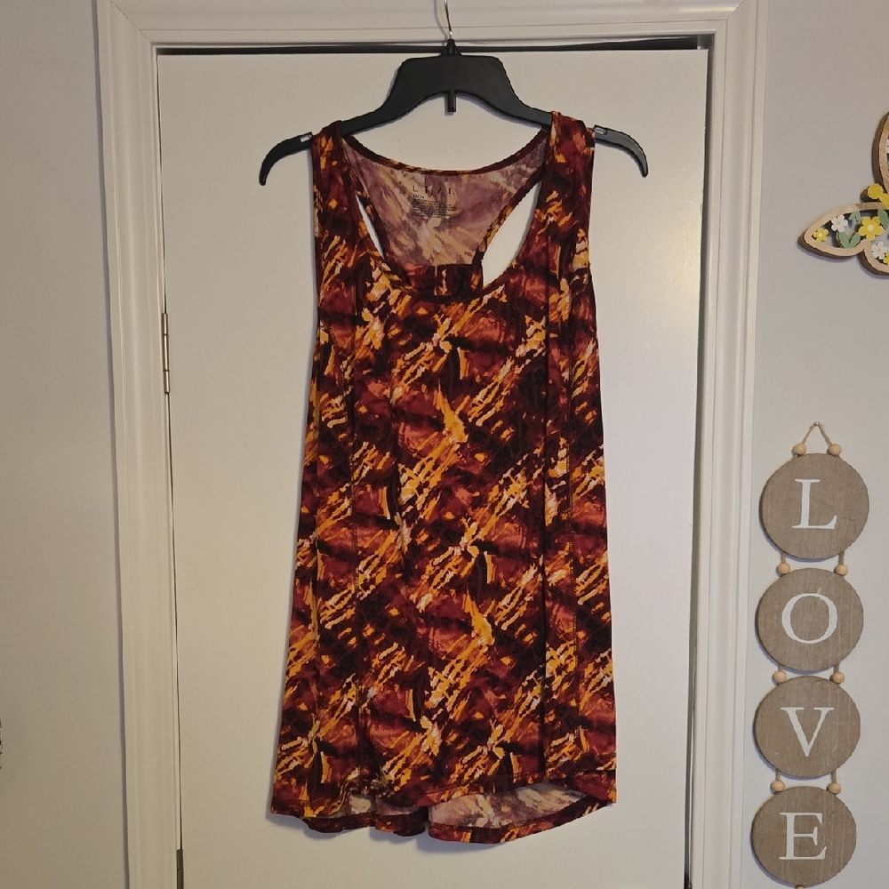 Livi Active LANE BRYANT Maroon and Mustard Abstract Racerback Tank